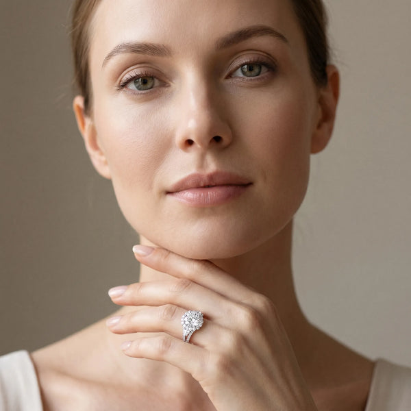 White gold Round Halo Split Shank Diamond Engagement Ring with Prong Setting