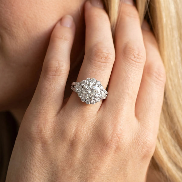 White gold Round Halo Split Shank Diamond Engagement Ring with Prong Setting