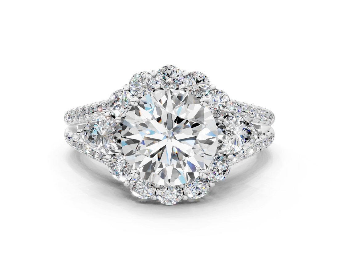 White gold Round Halo Split Shank Diamond Engagement Ring with Prong Setting_38