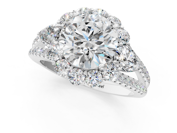 White gold Round Halo Split Shank Diamond Engagement Ring with Prong Setting