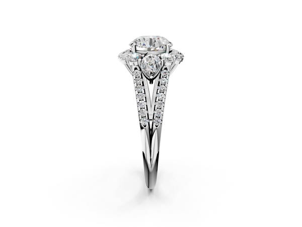 White gold Round Halo Split Shank Diamond Engagement Ring with Prong Setting