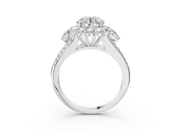 White gold Round Halo Split Shank Diamond Engagement Ring with Prong Setting