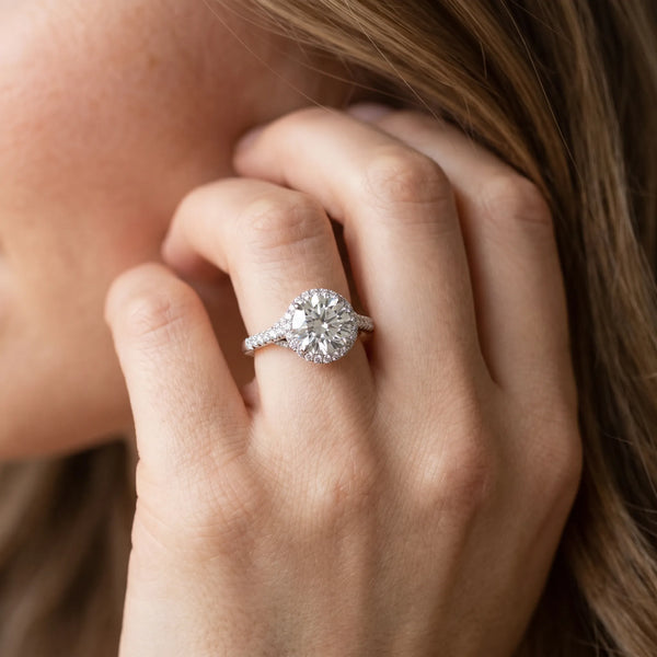 White gold Round Halo Split Shank Diamond Engagement Ring