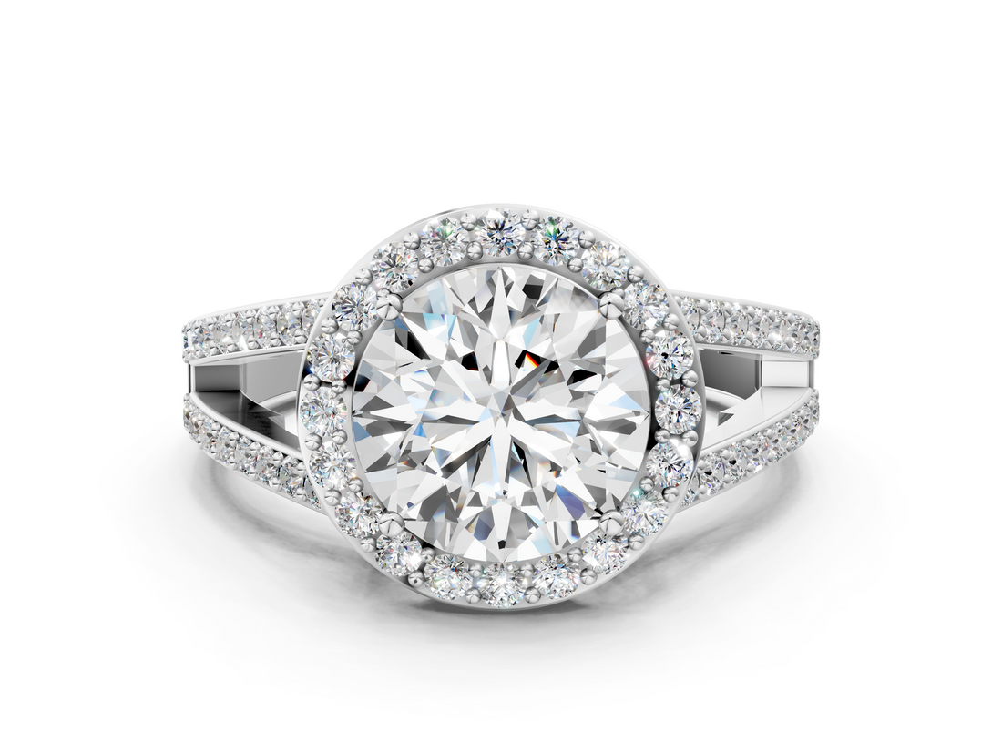 White gold Round Halo Split Shank Diamond Ring with Four-Prong Setting_36