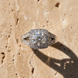 White gold Round Halo Split Shank Diamond Ring with Milgrain Prong Setting_44