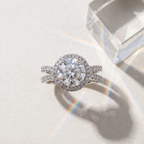 White gold Round Halo Split Shank Diamond Ring with Pavé Setting_15