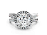 White gold Round Halo Split Shank Diamond Ring with Pavé Setting_45