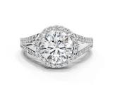 White gold Round Halo Split Shank Diamond Ring with Prong Setting_18