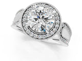 White gold Round Halo Split Shank Milgrain Diamond Ring_27