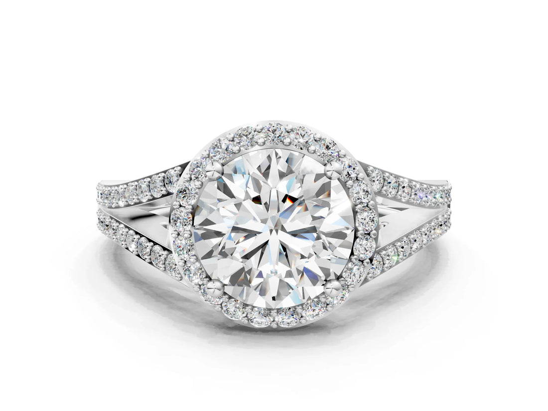White gold Round Halo Split Shank Pave Diamond Ring with Four-Prong Setting_49