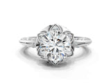 White gold Round Halo Split Shank Pave Diamond Ring with Petal Prong Setting_39