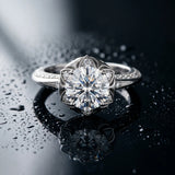 White gold Round Halo Split Shank Pave Diamond Ring with Petal Prong Setting_54