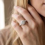 White gold Round Halo Three-Stone Diamond Ring with Pear Side Stones and Four-Prong Setting_27