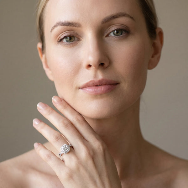 White gold Round Halo Twist Band Diamond Engagement Ring with Prong Setting