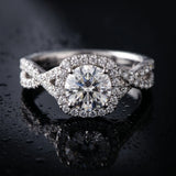 White gold Round Halo Twist Band Diamond Engagement Ring with Prong Setting_6
