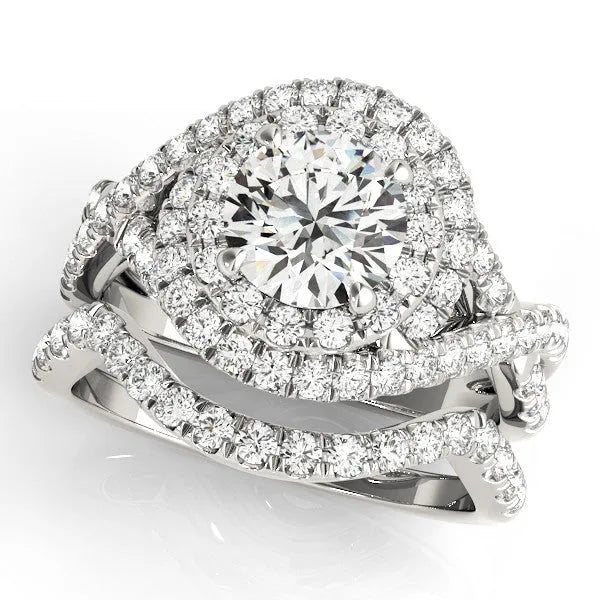 White gold Round Halo Twist Band Prong Setting Ring
