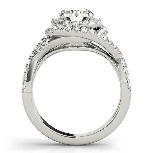 White gold Round Halo Twist Band Prong Setting Ring