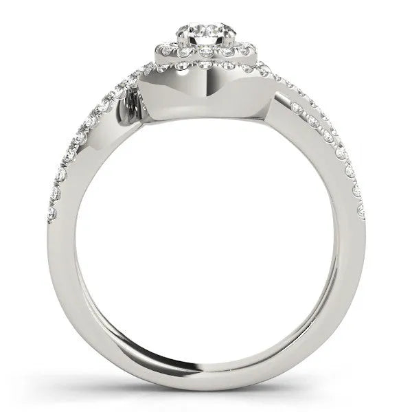 White gold Round Halo Twist Band Solitaire Prong Setting