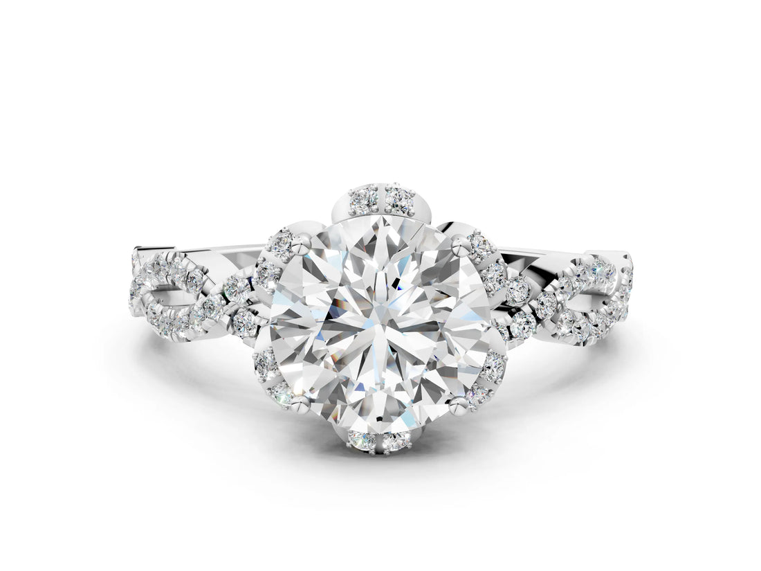 White gold Round Halo Twist Band Solitaire Ring with Six-Prong Setting_21
