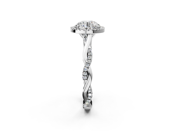 White gold Round Halo Twist Band Solitaire Ring