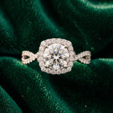 White gold Round Halo Twist Band Solitaire with Four-Prong Setting_21