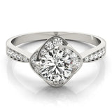 White gold Round Halo Twist Diamond Engagement Ring with Pavé Band and Four-Prong Setting 1
