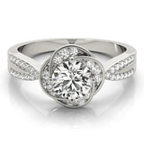 White gold Round Halo Twist Split Shank Diamond Ring 1