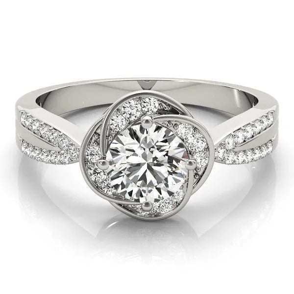 White gold Round Halo Twist Split Shank Diamond Ring