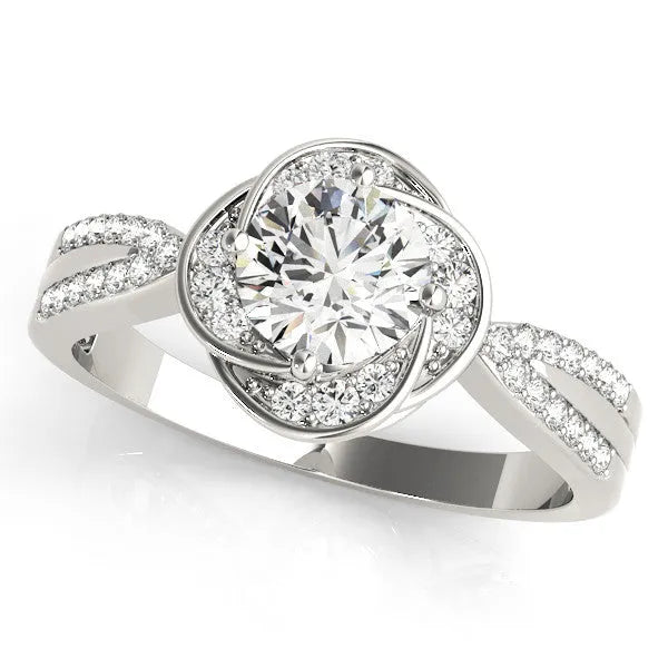 White gold Round Halo Twist Split Shank Diamond Ring