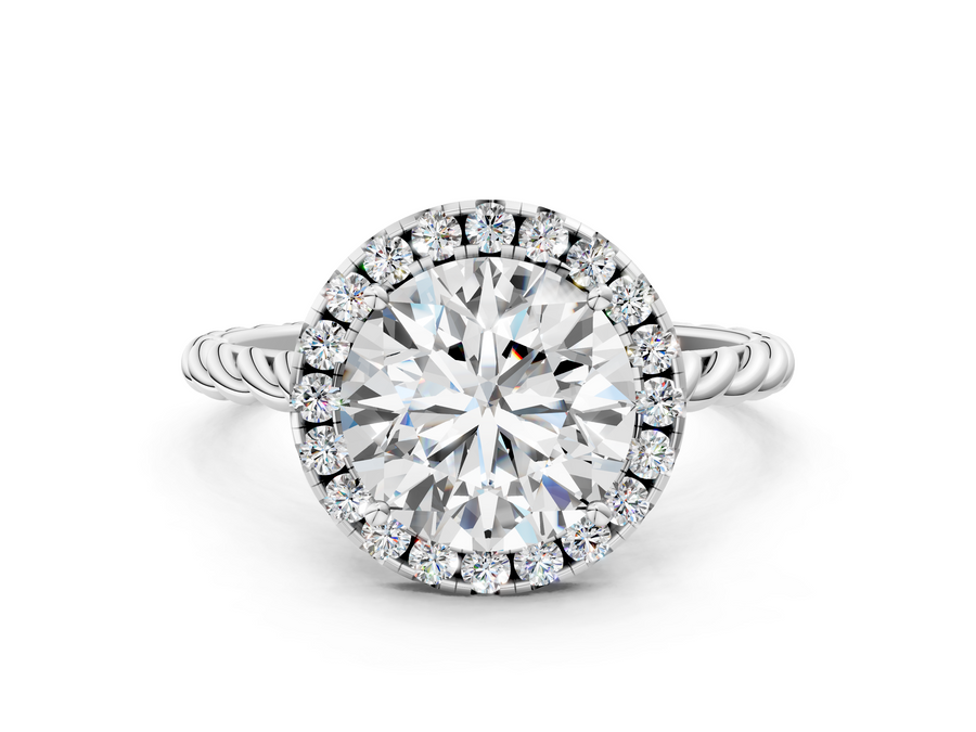 White gold Round Halo Twisted Band Four-Prong Diamond Ring