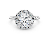 10K White Gold 3.04 Carat F VS1 Round Halo Twisted Band Four-Prong Diamond Ring