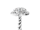 10K White Gold 3.04 Carat F VS1 Round Halo Twisted Band Four-Prong Diamond Ring