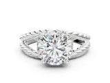 White gold Round Halo Twisted Band Four-Prong Ring_74