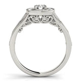White gold Round Halo Vintage-Inspired Split Shank Ring with Milgrain Detailing 2
