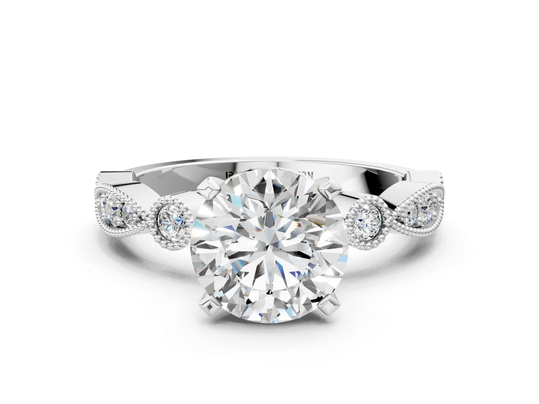 White gold Round Milgrain Bezel Diamond Engagement Ring with Solitaire Prong Setting_227
