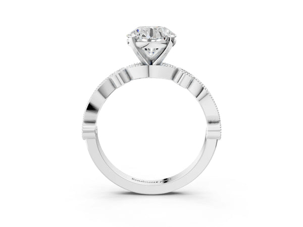 Sterling Silver Round Vintage Solitaire Engagement Ring Setting with Milgrain Bezel Accent Band