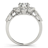 White gold Round Milgrain Halo Floral Diamond Ring with Split Shank and Four-Prong Setting 2