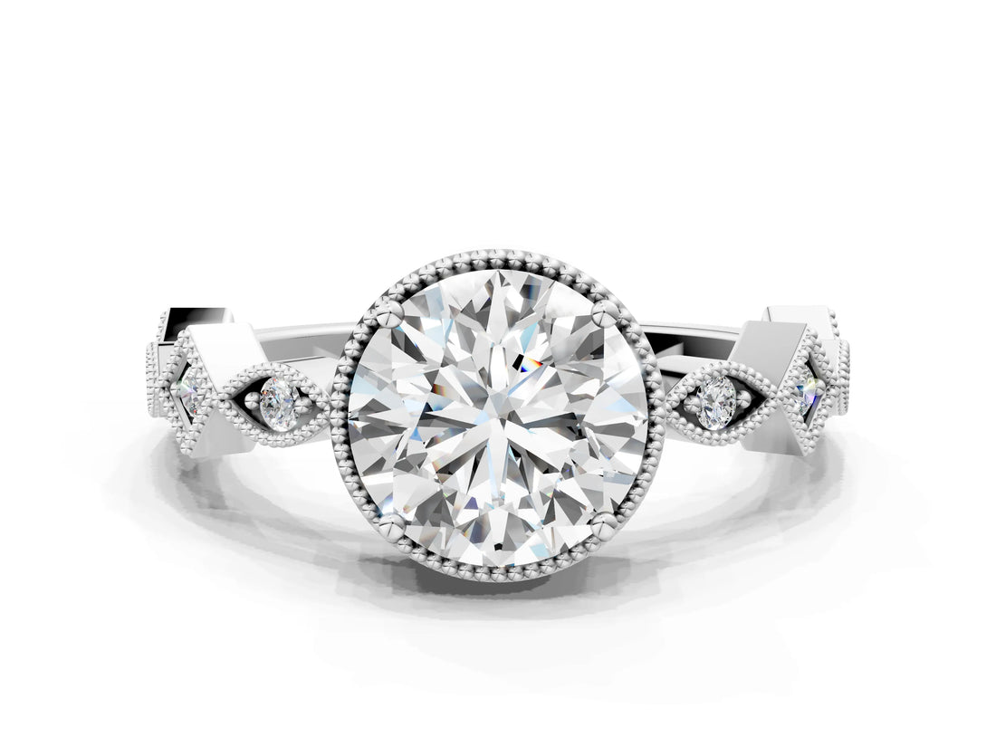 White gold Round Milgrain Marquise Diamond Twist Band Ring_38
