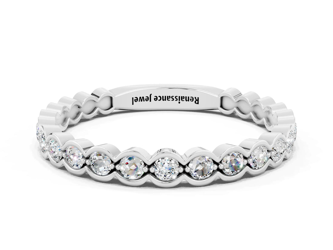 White gold Round Moissanite Bezel Set Eternity Band_6