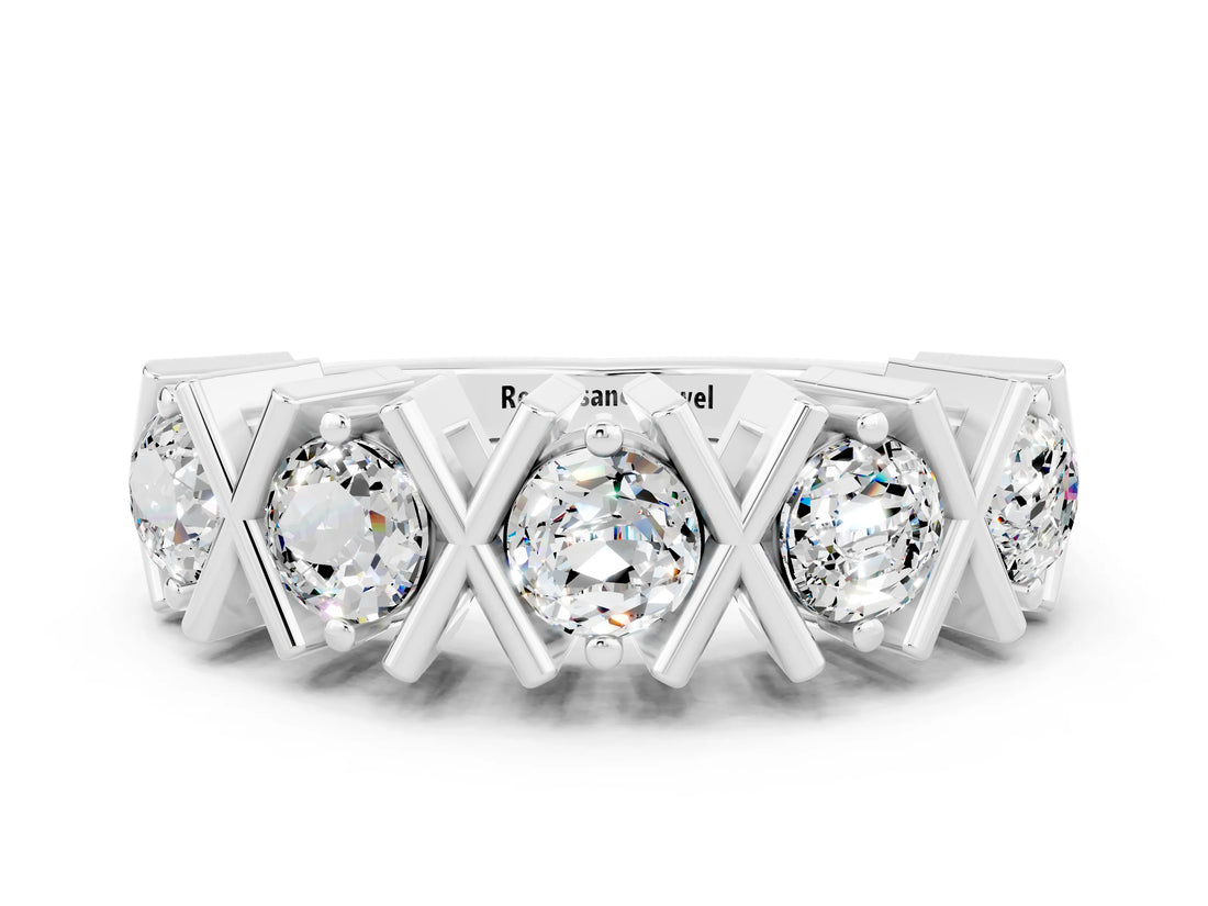 White gold Round Moissanite Channel Set Band with X-Prong Detail_6