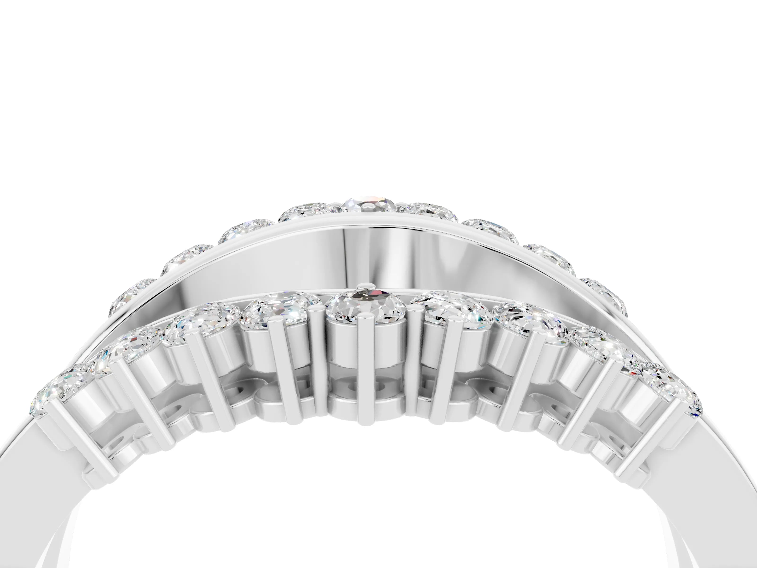 White gold Round Moissanite Chevron Contour Band with Prong Setting_10