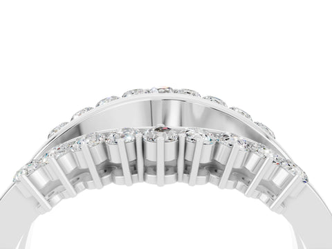 White gold Round Moissanite Chevron Contour Band with Prong Setting_10