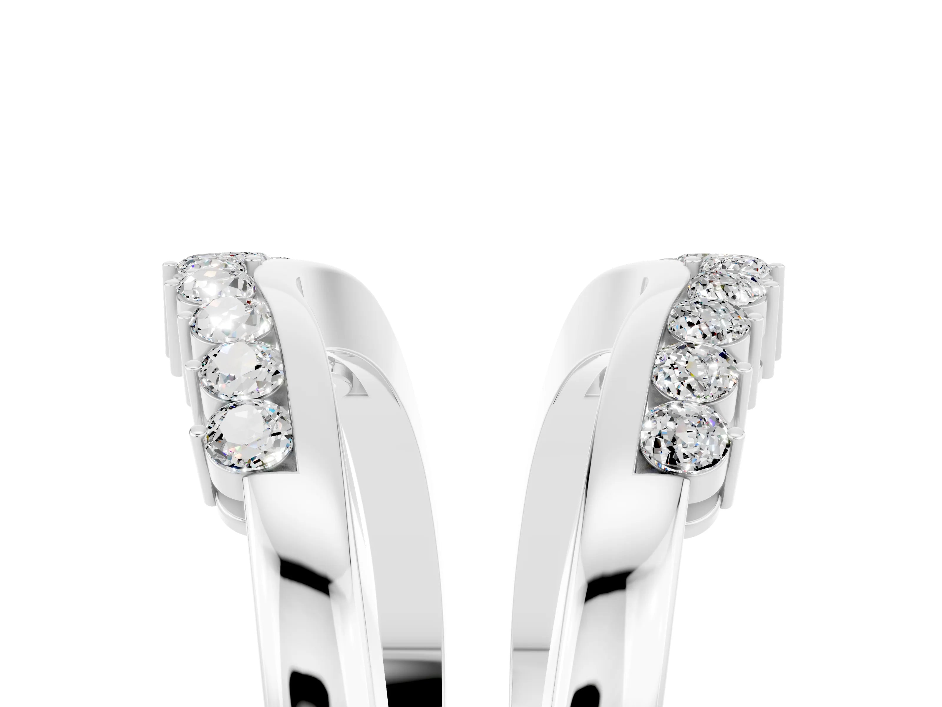 White gold Round Moissanite Chevron Contour Band with Prong Setting_11