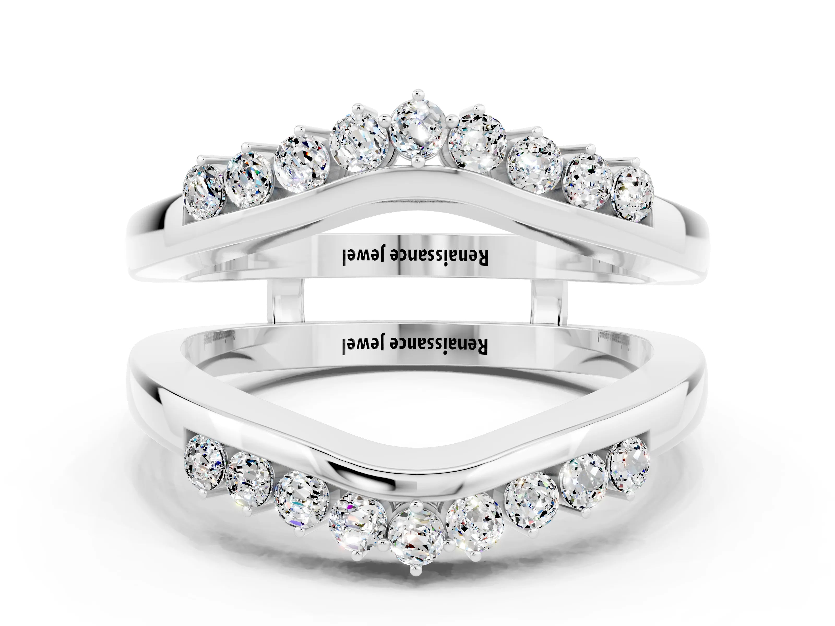 White gold Round Moissanite Chevron Contour Band with Prong Setting_6