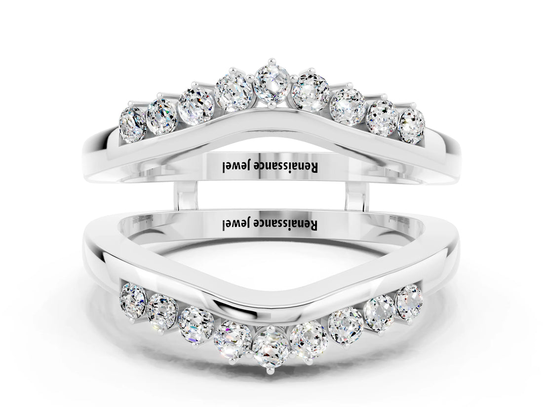 White gold Round Moissanite Chevron Contour Band with Prong Setting_6