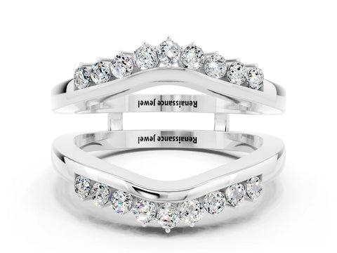 White gold Round Moissanite Chevron Contour Band with Prong Setting_6