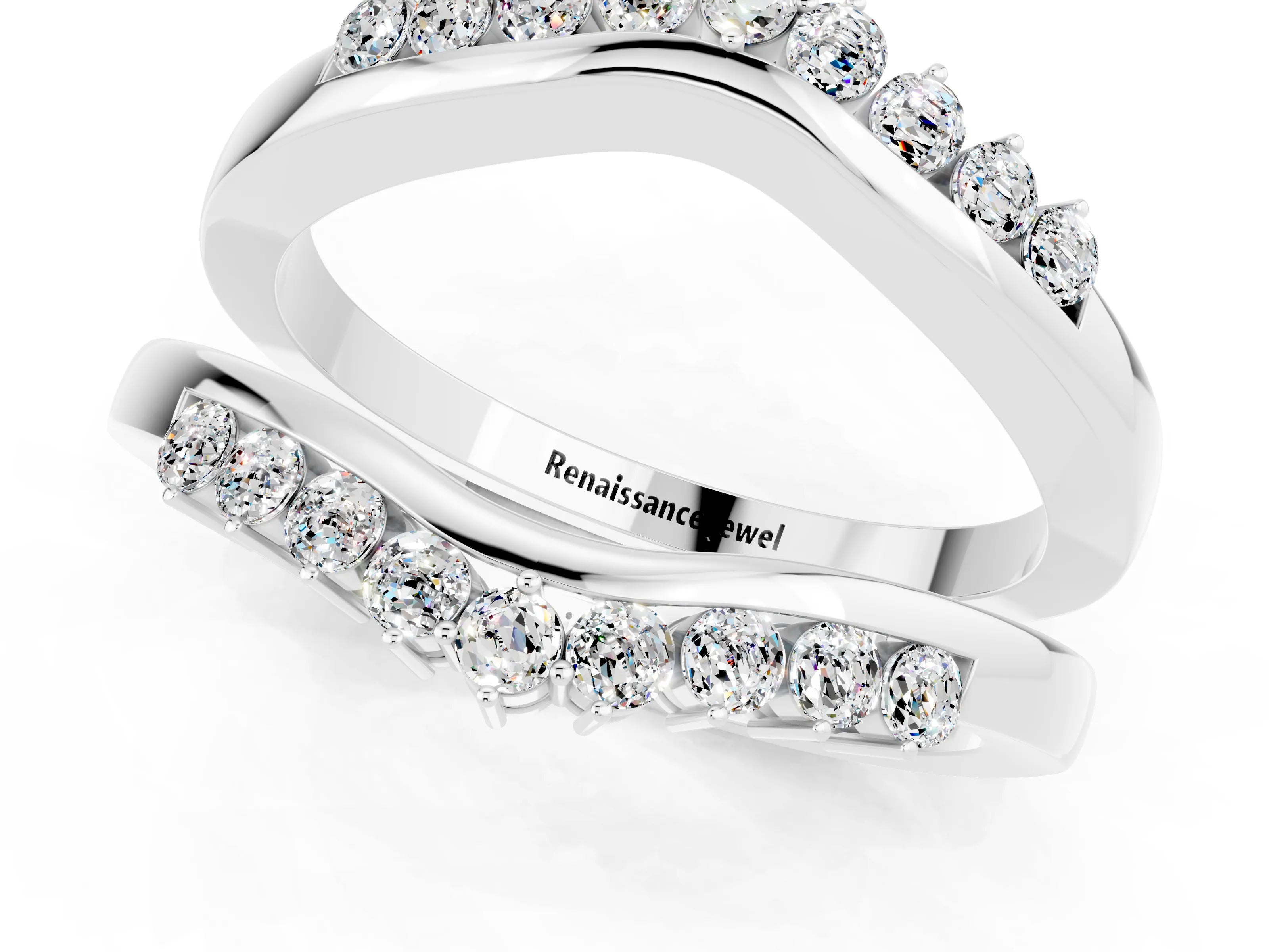 White gold Round Moissanite Chevron Contour Band with Prong Setting_7