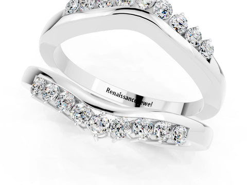 White gold Round Moissanite Chevron Contour Band with Prong Setting_7