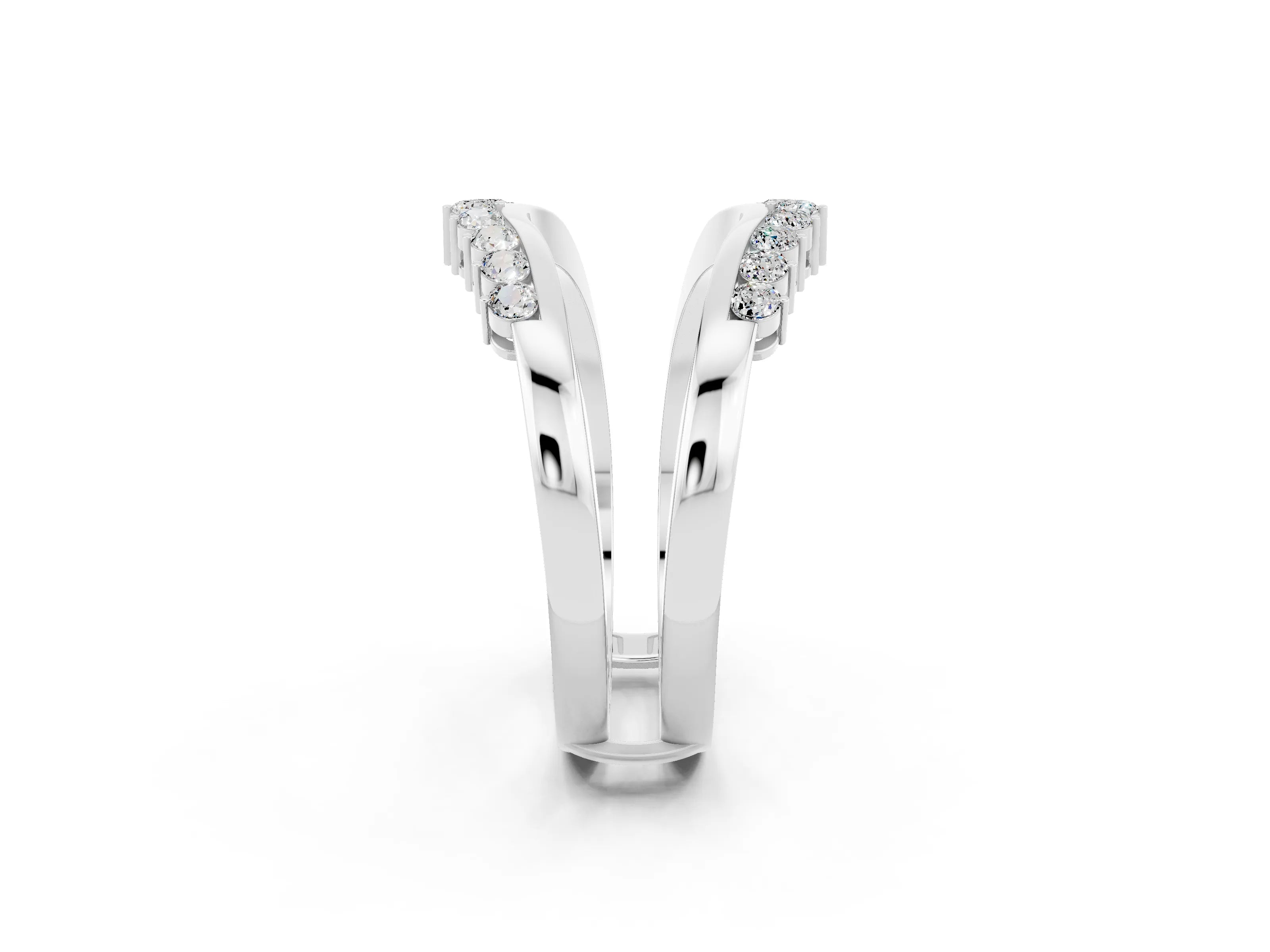White gold Round Moissanite Chevron Contour Band with Prong Setting_8