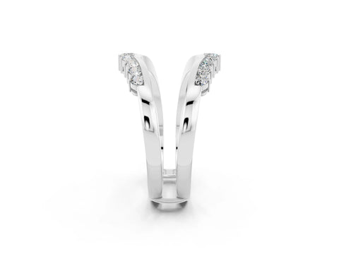 White gold Round Moissanite Chevron Contour Band with Prong Setting_8